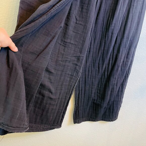 Eastern Serenity Black Gauzy Cotton Wide Leg Faux Wrap Cropped Pants | XL - Picture 3 of 8